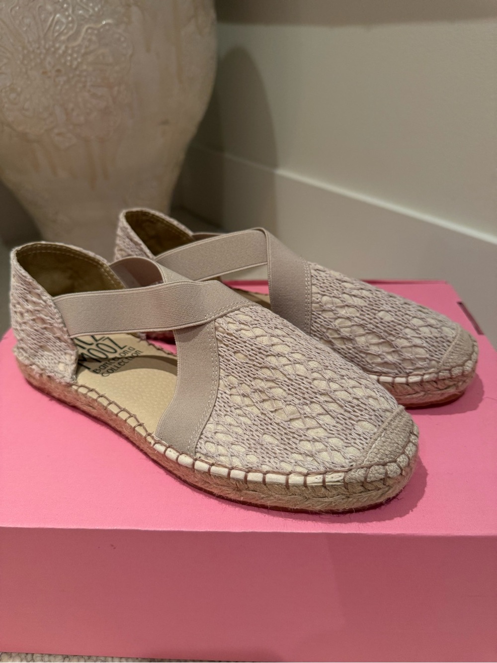Neutral Crochet Espadrille Flats with Elastic Cross Straps